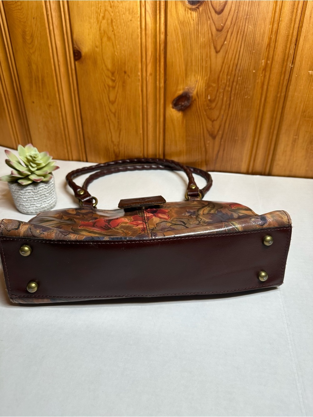 Patricia Nash Brown Hand-Painted Floral Shoulder Bag with Red Accents - Picture 8 of 16